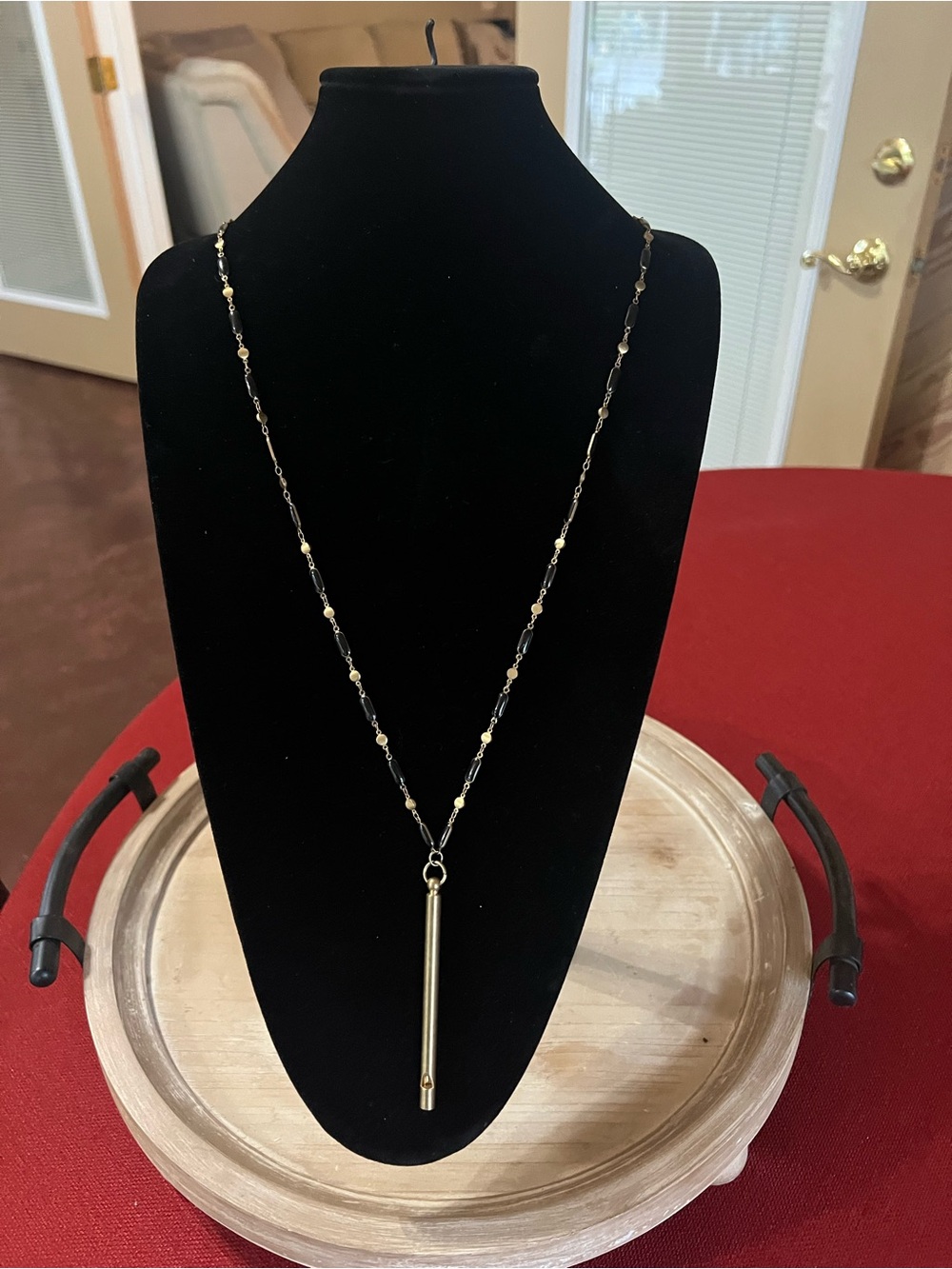 Minimalist Brass Bar Whistle Pendant Necklace for Women